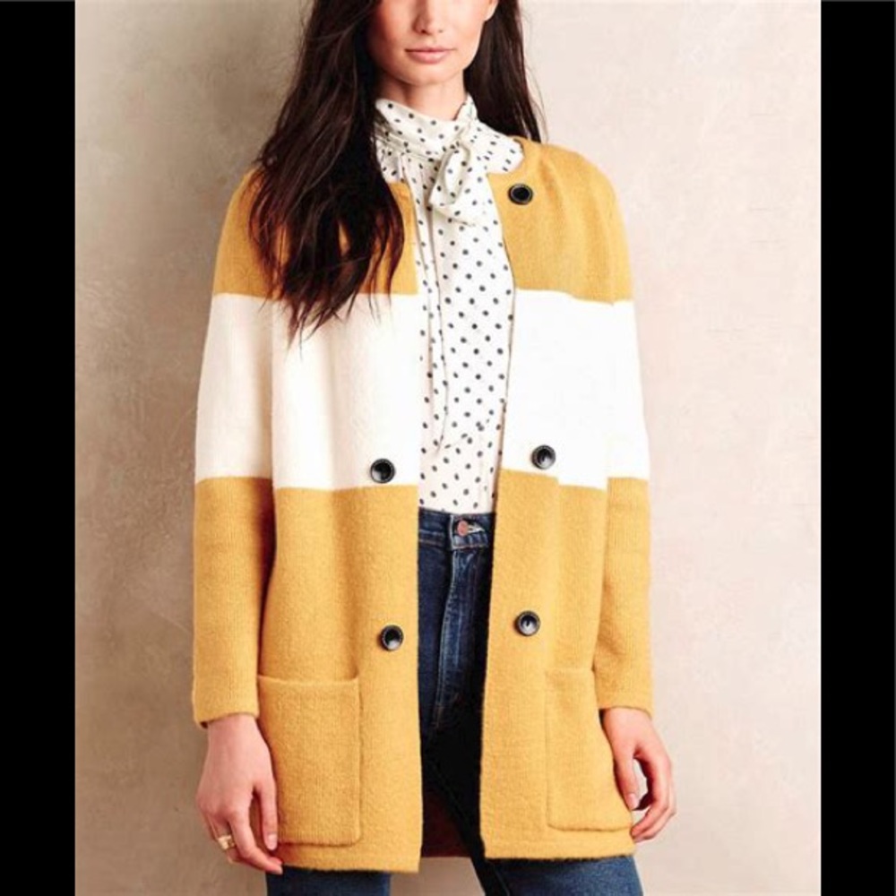 La Fee Verte cardigan. Yellow and white stripe. XS - Picture 1 of 8